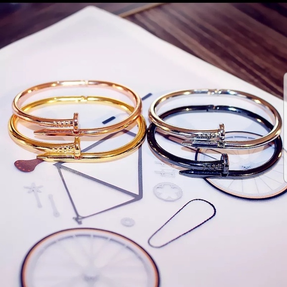 Titanium stainless steel nail bangle bracelet - Picture 3 of 4